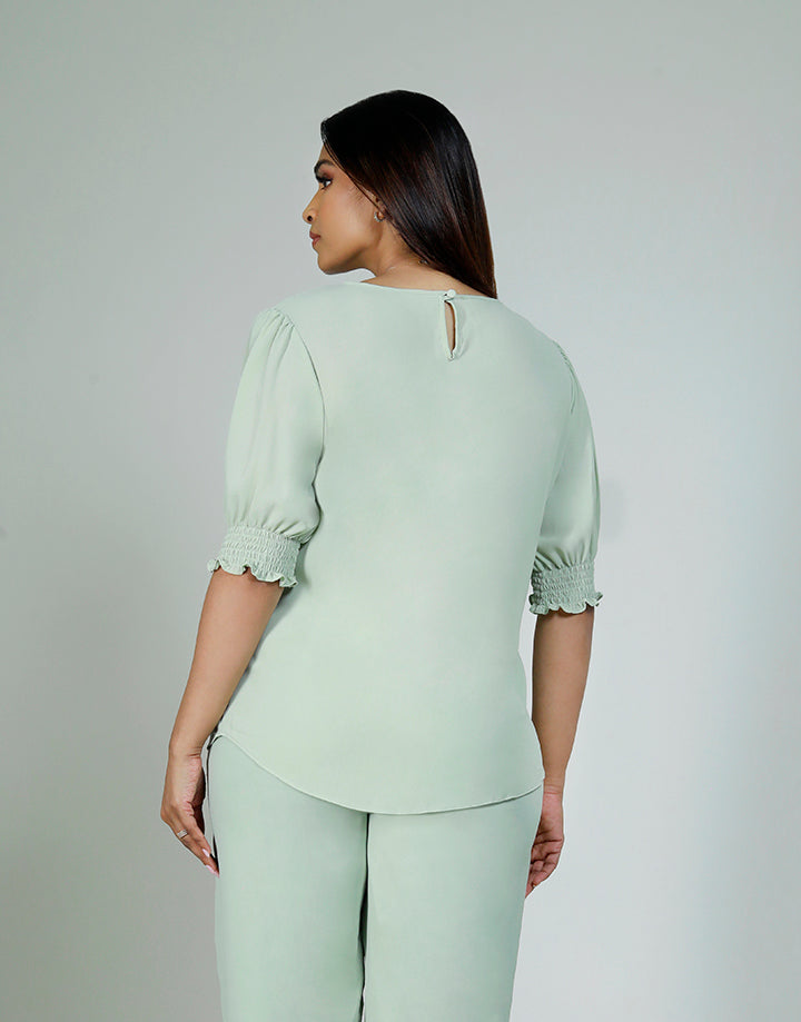 Smocked Sleeve with Round Neck  Top