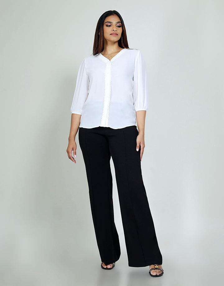 3/4 Sleeve with V-Neck Button Down Top