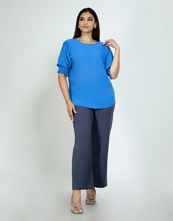 Smocked Sleeve with Round Neck  Top