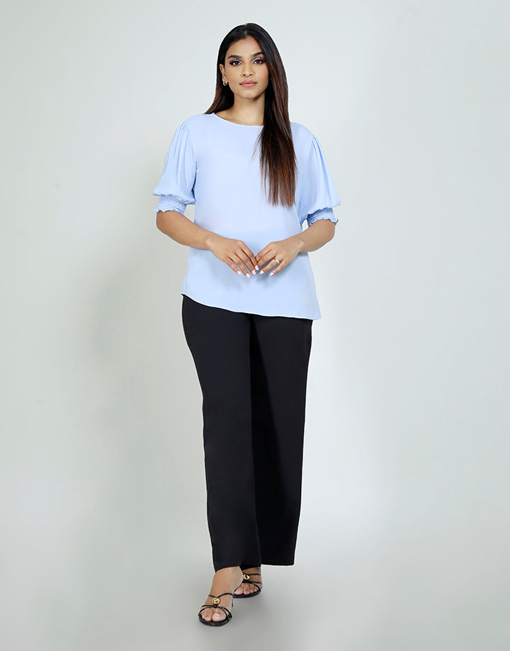 Smocked Sleeve with Round Neck  Top