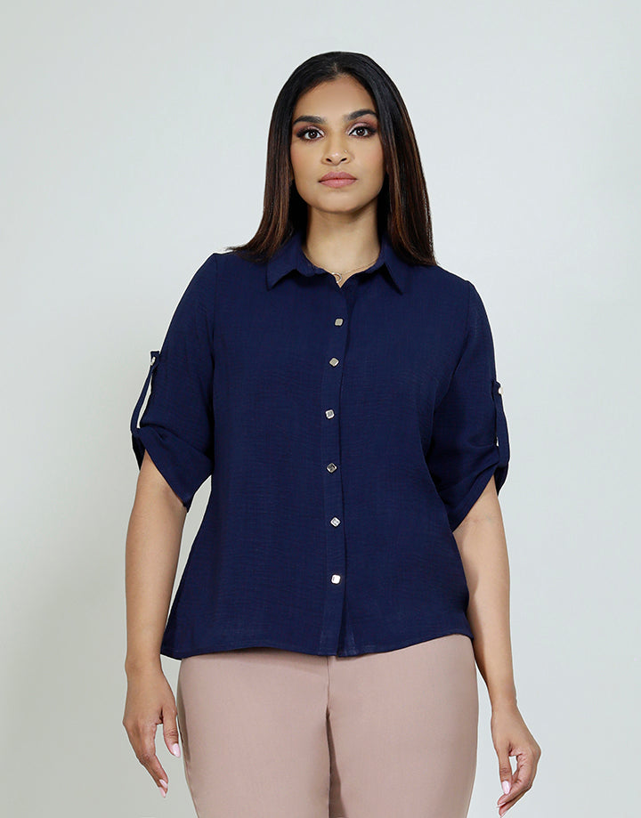 3/4 Tab Sleeve with Shirt Blouse