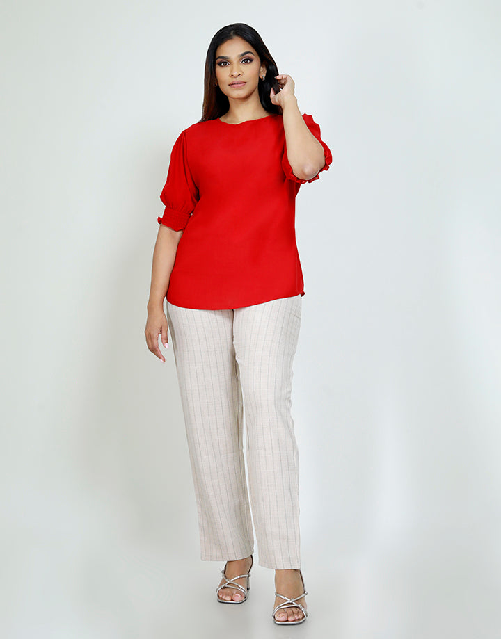Smocked Sleeve with Round Neck  Top