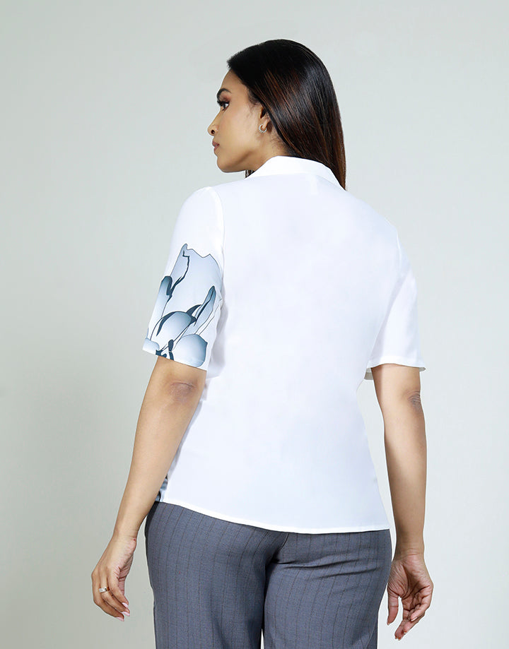 Notch Collar Flower Print Blouse
