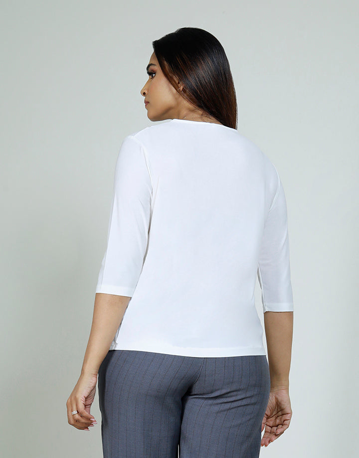 3/4 Sleeve Pintuck and Lace Top