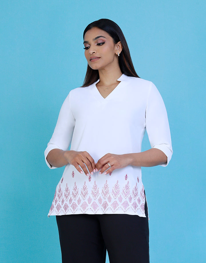 3/4 Sleeve Kurta with Embroidery Detail