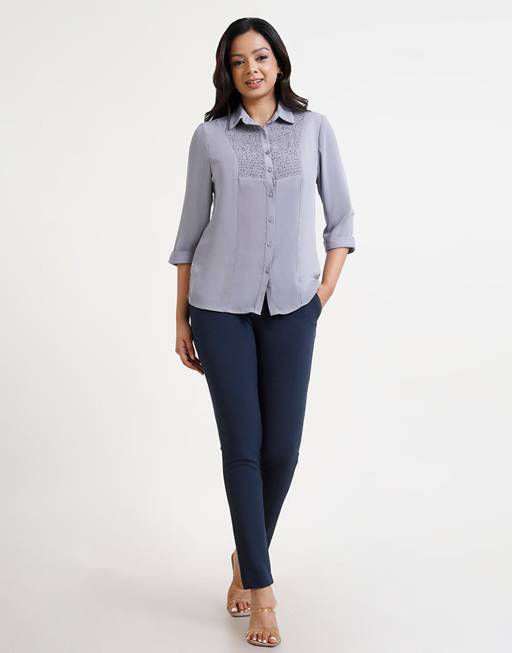 Collared Blouse with Front Smocking