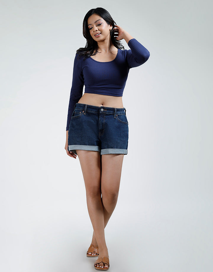 Round Neck Crop Top with Long Sleeve