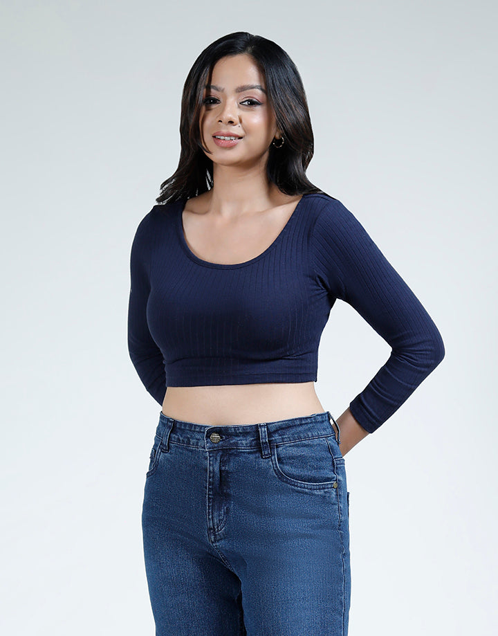 Round Neck Crop Top with Long Sleeve