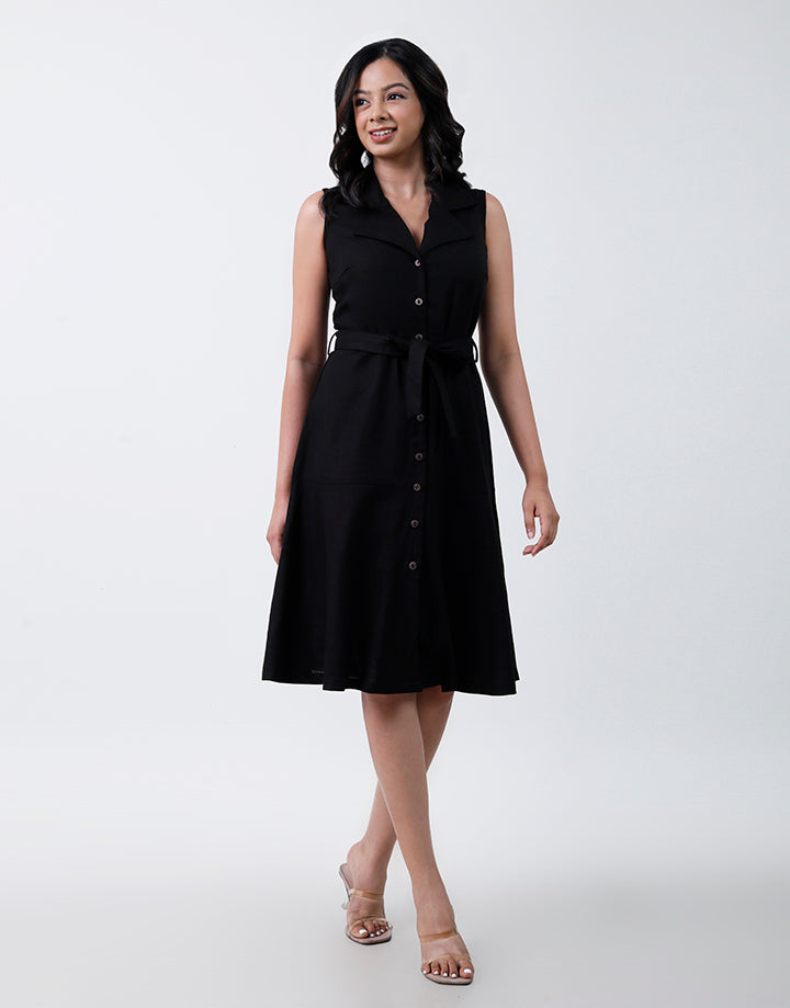 Short Sleeve Cuban Collar Button Down Dress