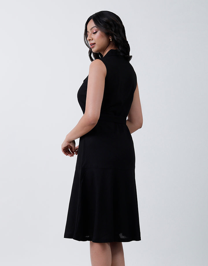 Short Sleeve Cuban Collar Button Down Dress