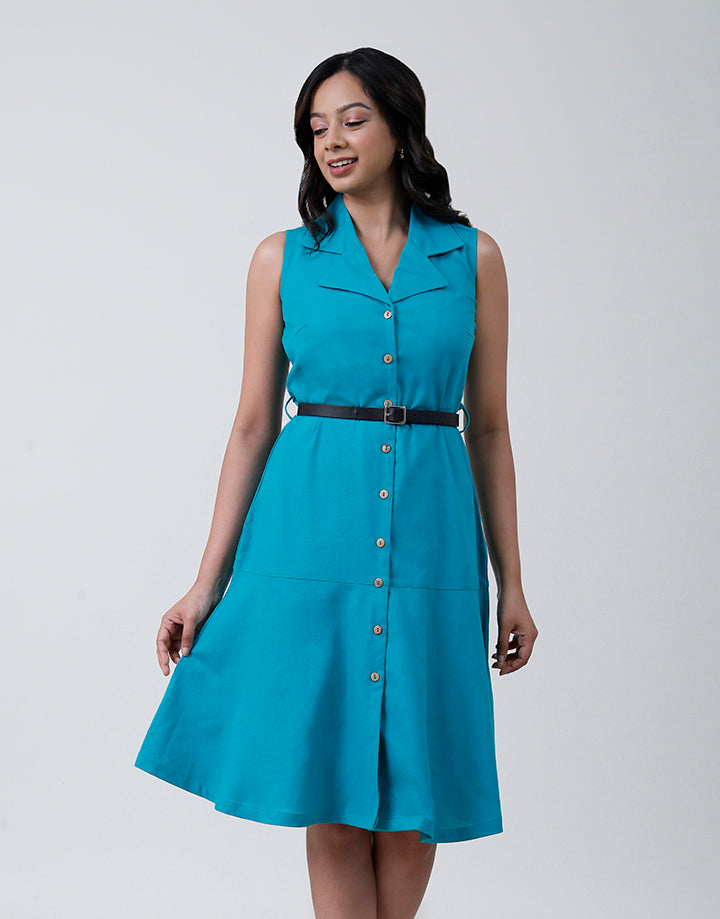 Short Sleeve Cuban Collar Button Down Dress