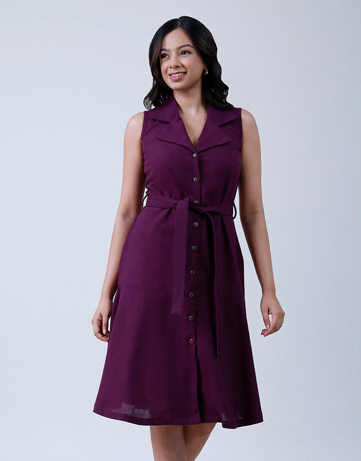 Short Sleeve Cuban Collar Button Down Dress