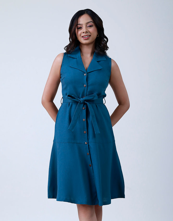 Short Sleeve Cuban Collar Button Down Dress