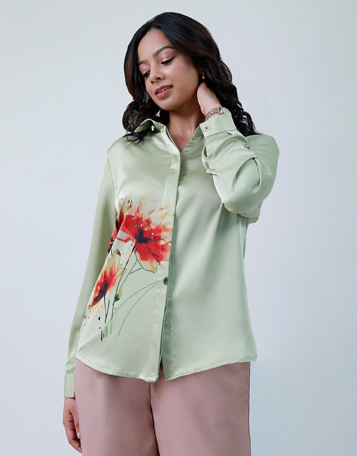 Button Down Blouse with Screen Print