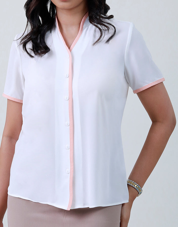 Short Sleeve Piping Detail Blouse