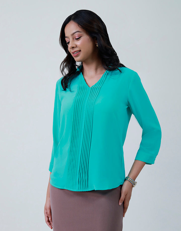 V-Neck Overlap Blouse with 3/4 Sleeve