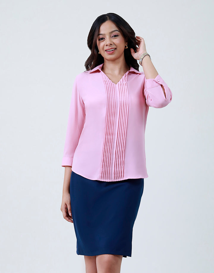 V-Neck Overlap Blouse with 3/4 Sleeve