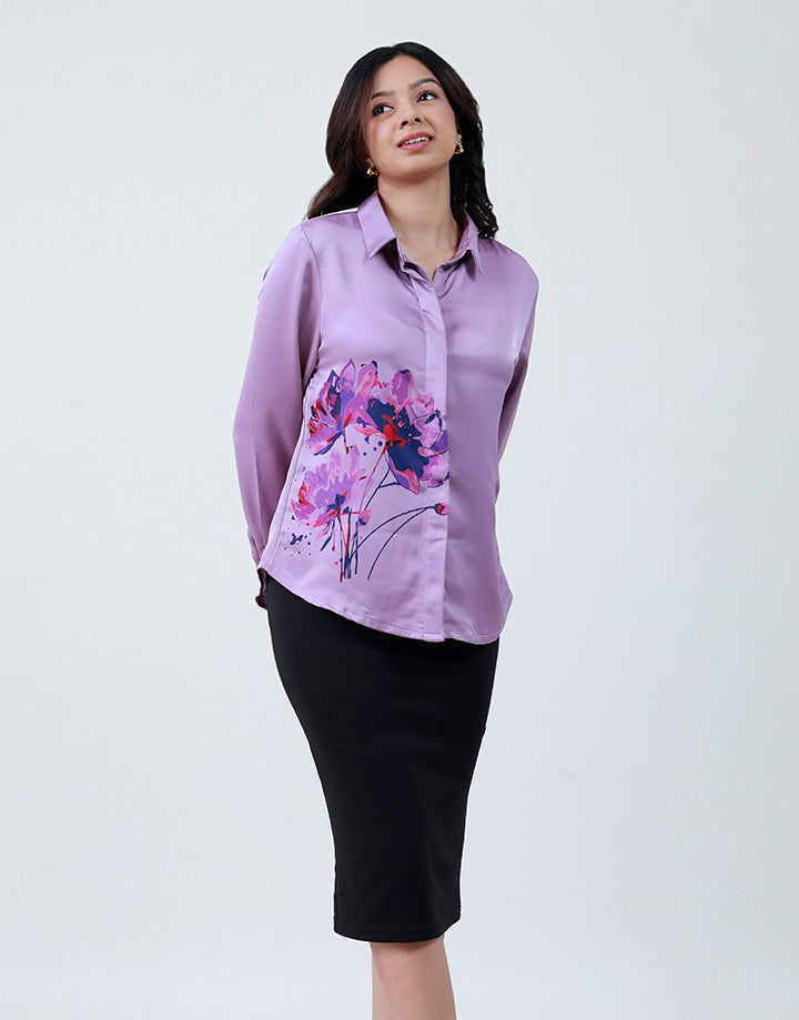 Button Down Blouse with Screen Print