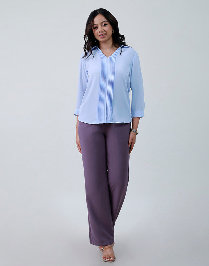 V-Neck Overlap Blouse with 3/4 Sleeve