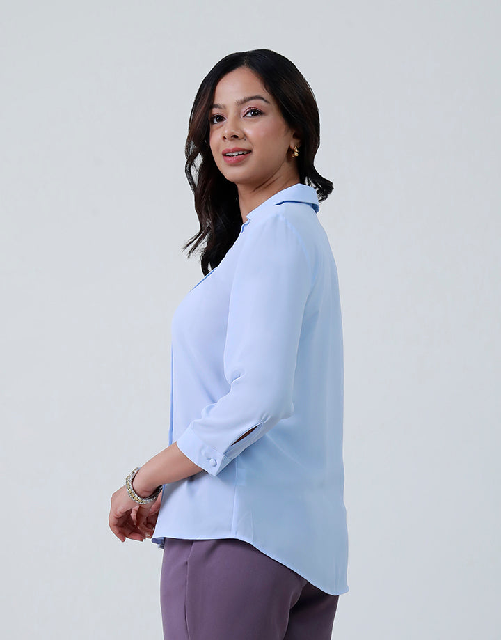 V-Neck Overlap Blouse with 3/4 Sleeve