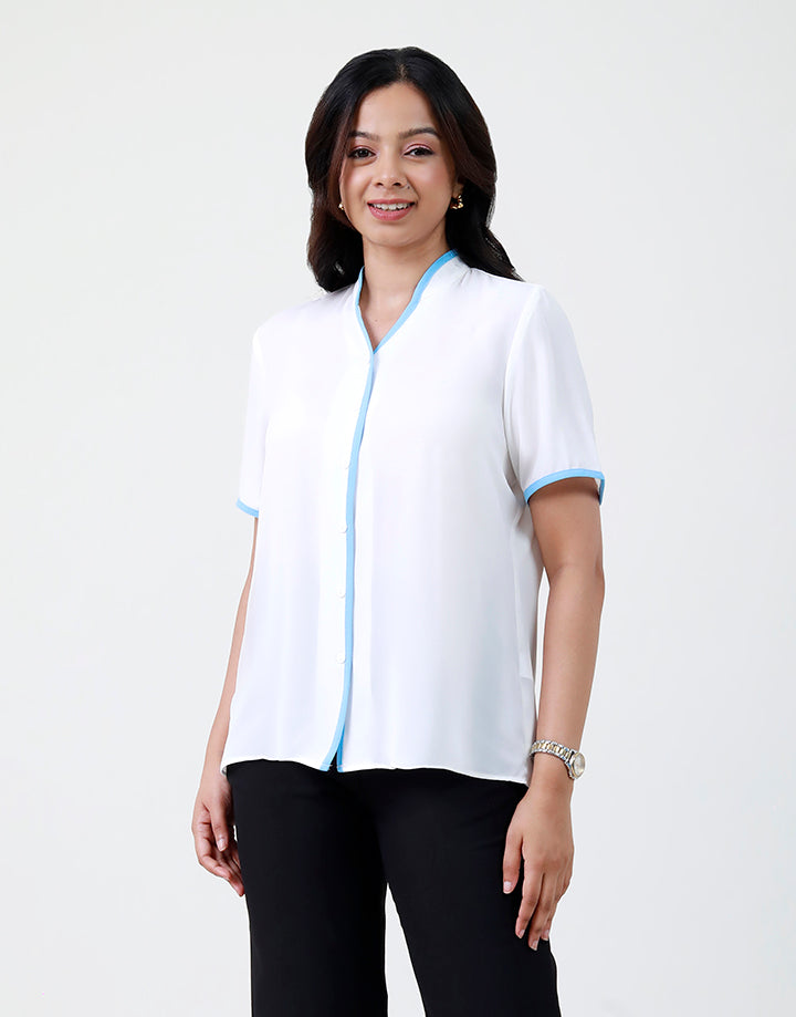 Short Sleeve Piping Detail Blouse