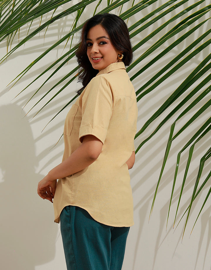 Loose Fit Button Down Blouse with Pockets