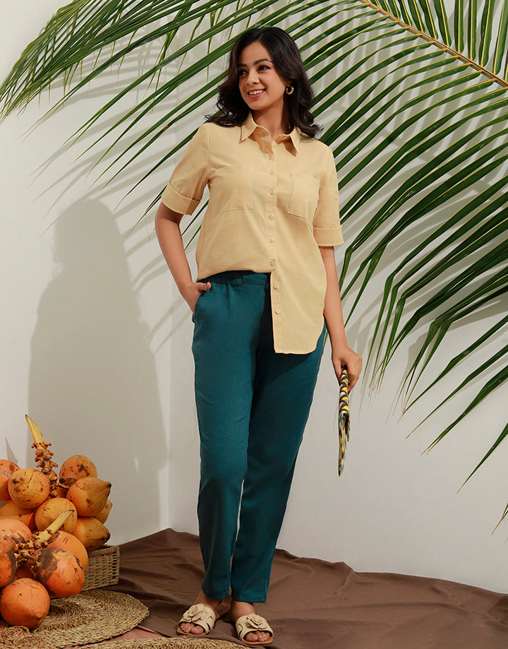 Loose Fit Button Down Blouse with Pockets