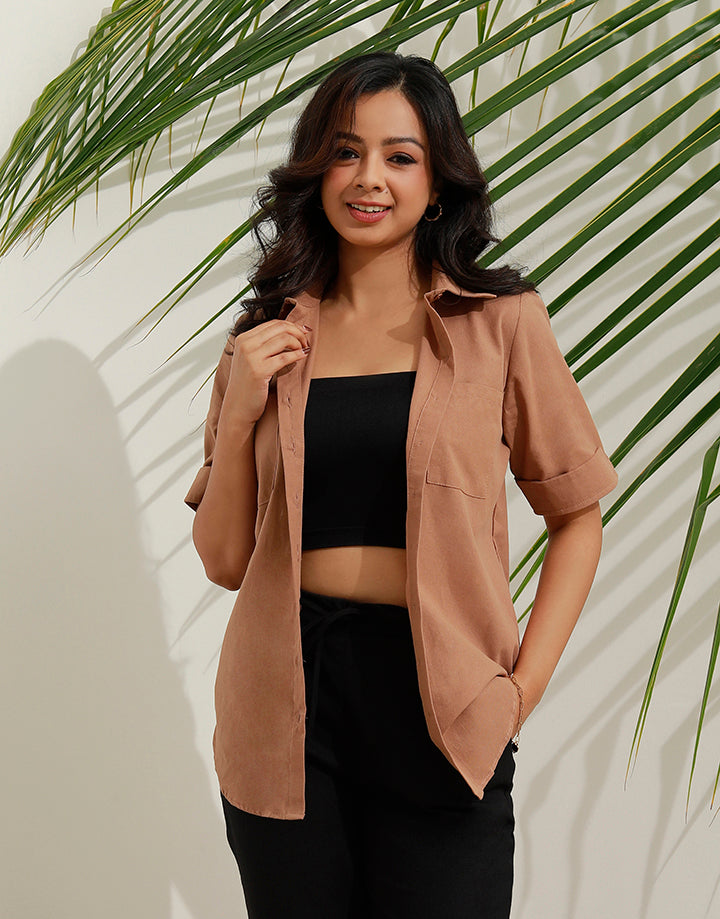 Loose Fit Button Down Blouse with Pockets