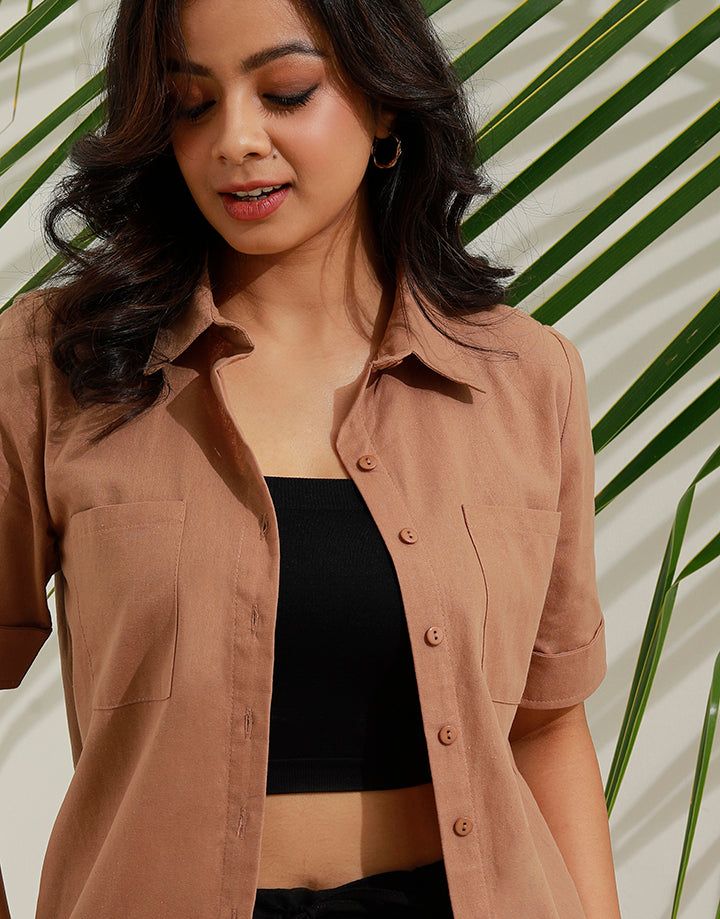 Loose Fit Button Down Blouse with Pockets