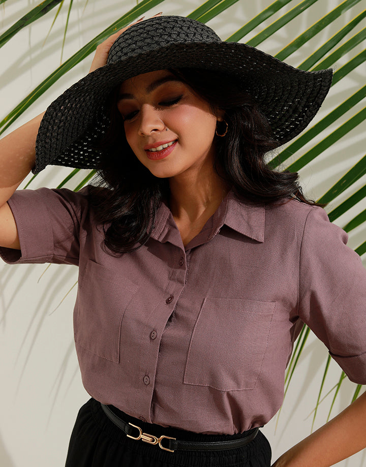 Loose Fit Button Down Blouse with Pockets