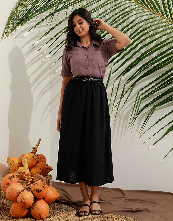 Loose Fit Button Down Blouse with Pockets