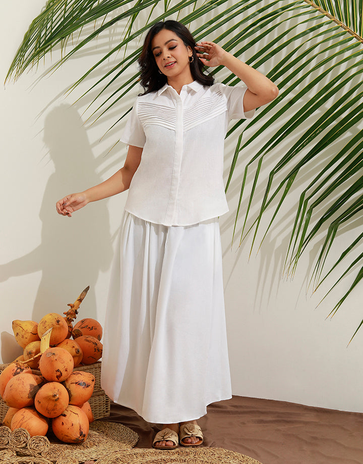 Short Sleeve Blouse with Pintuck Detail