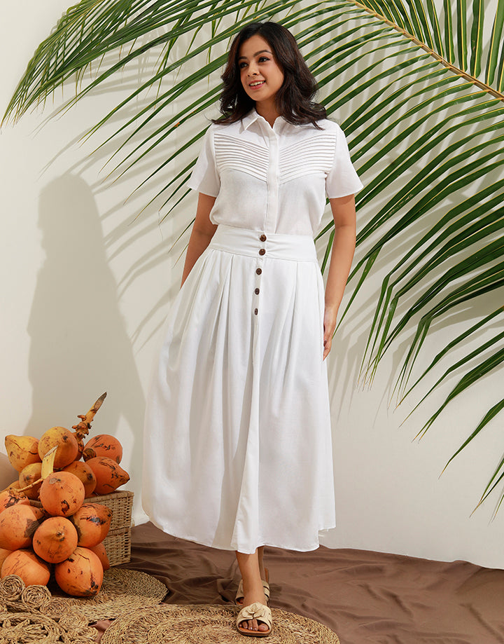 Short Sleeve Blouse with Pintuck Detail