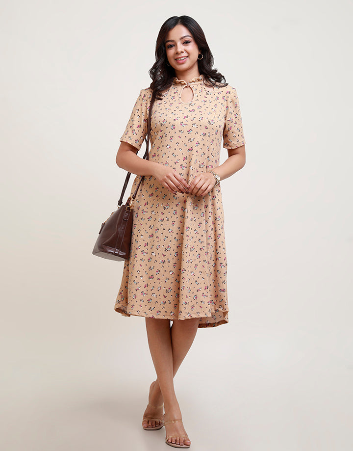 Short Sleeve Neck Keyhole Rib Dress