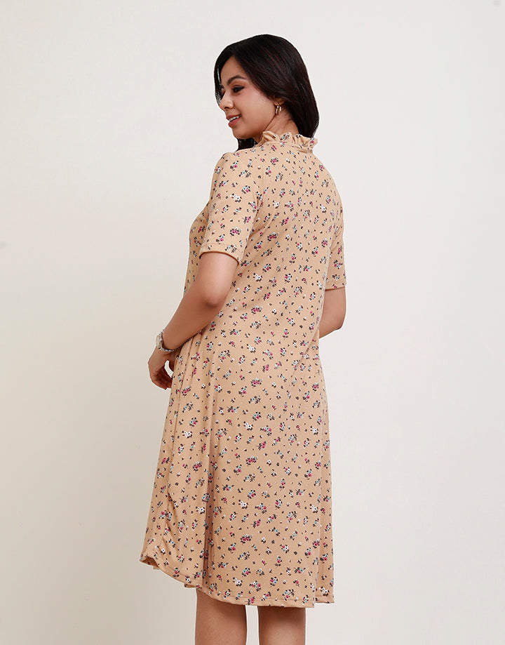 Short Sleeve Neck Keyhole Rib Dress