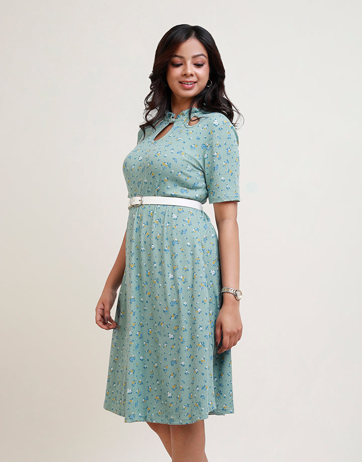 Short Sleeve Neck Keyhole Rib Dress