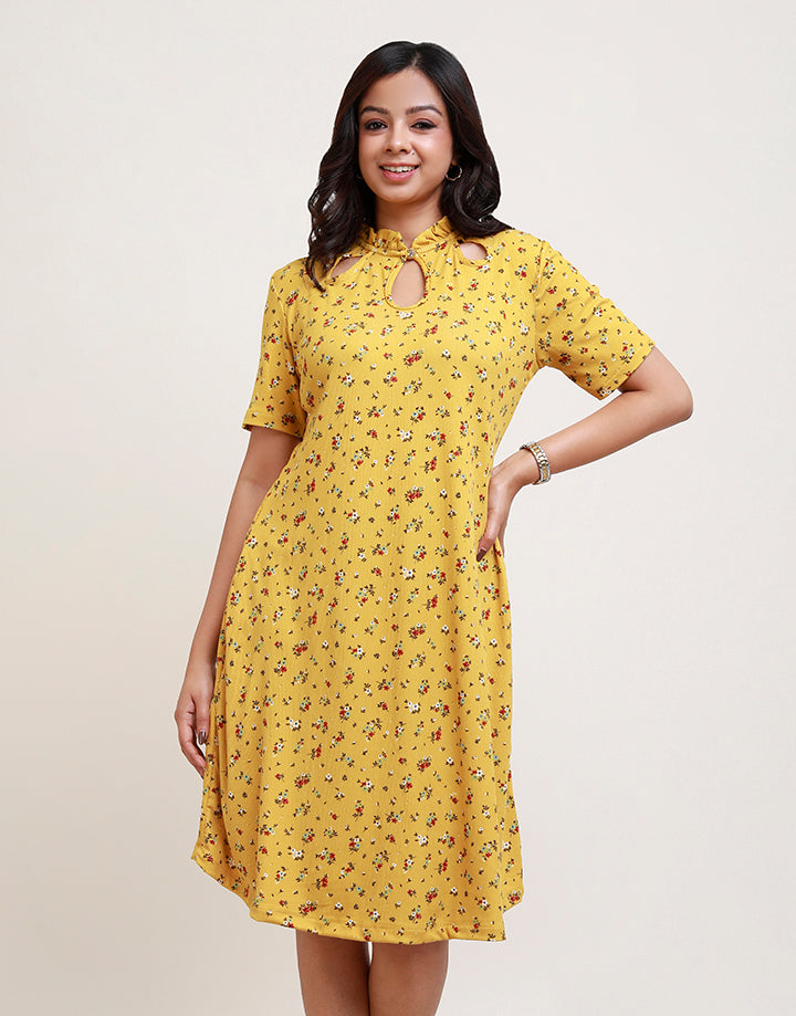 Short Sleeve Neck Keyhole Rib Dress