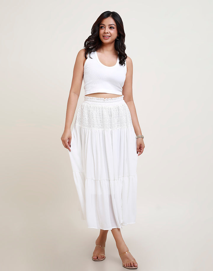 White Tiered Skirt with Lace