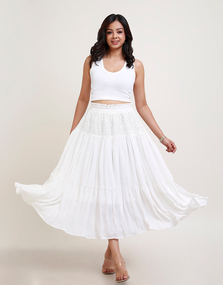 White Tiered Skirt with Lace