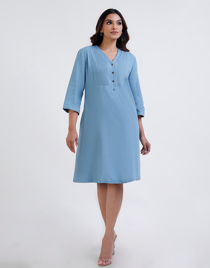 3/4 Sleeve Pintuck Detail Pocket Dress