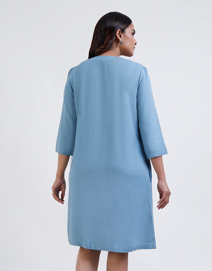3/4 Sleeve Pintuck Detail Pocket Dress