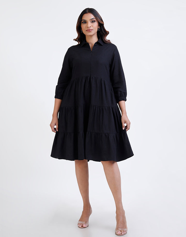 3/4 Sleeve Front Ziper with Tiered Dress