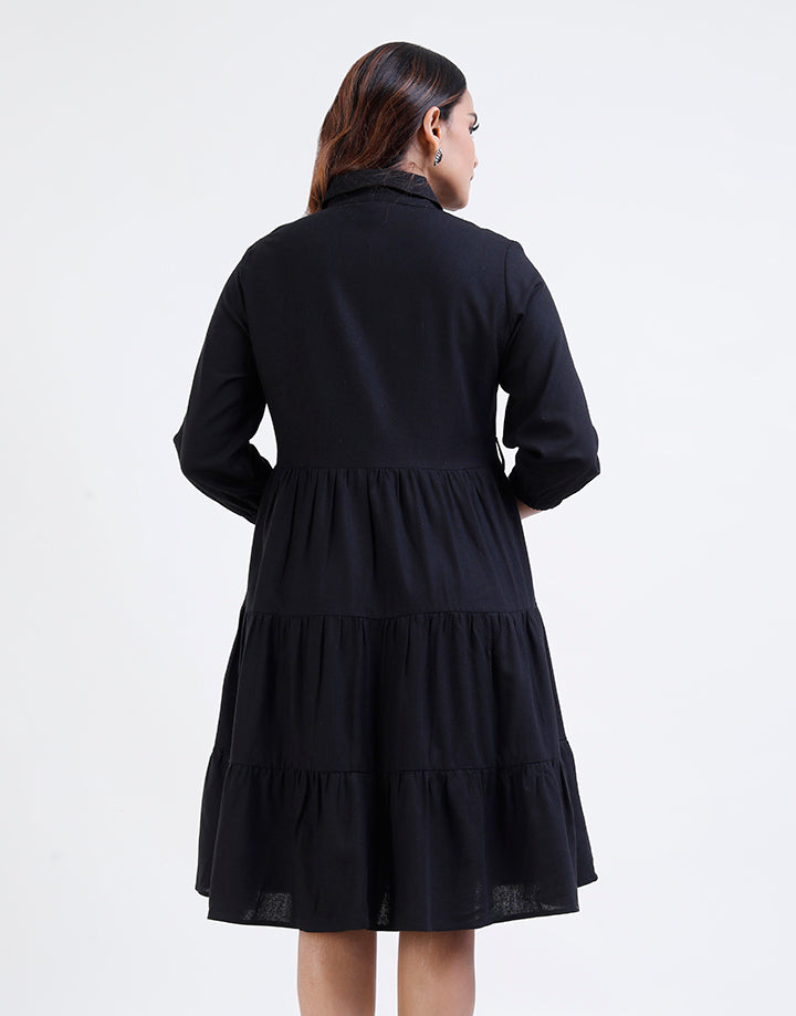 3/4 Sleeve Front Ziper with Tiered Dress