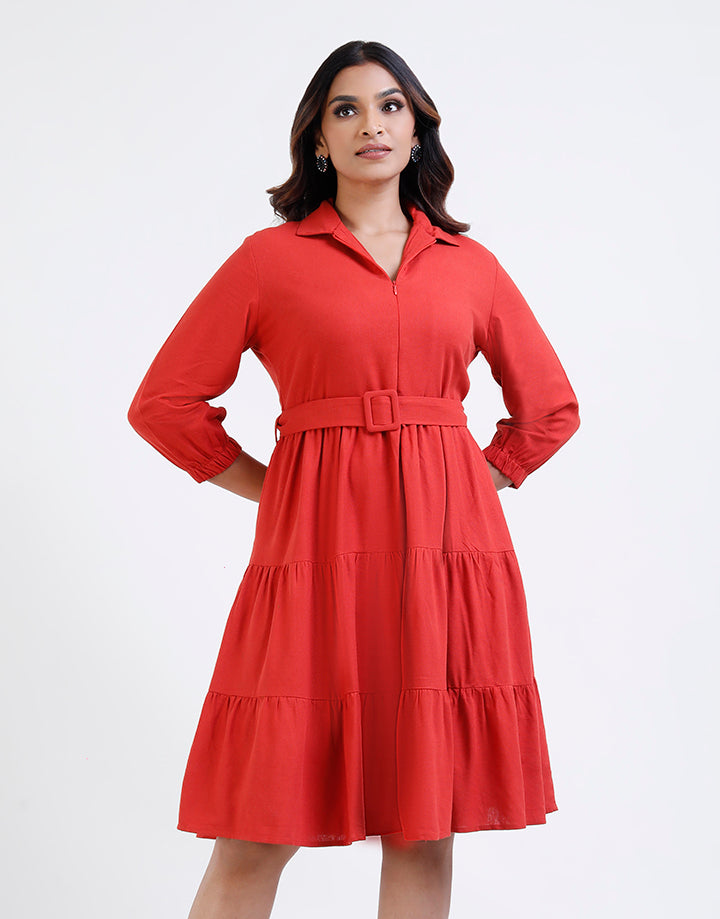 3/4 Sleeve Front Ziper with Tiered Dress