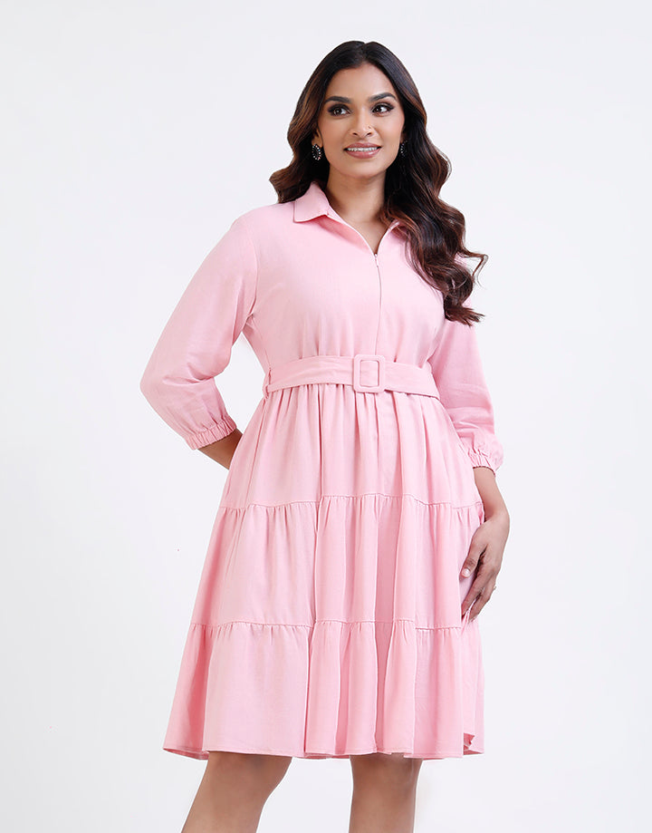 3/4 Sleeve Front Ziper with Tiered Dress