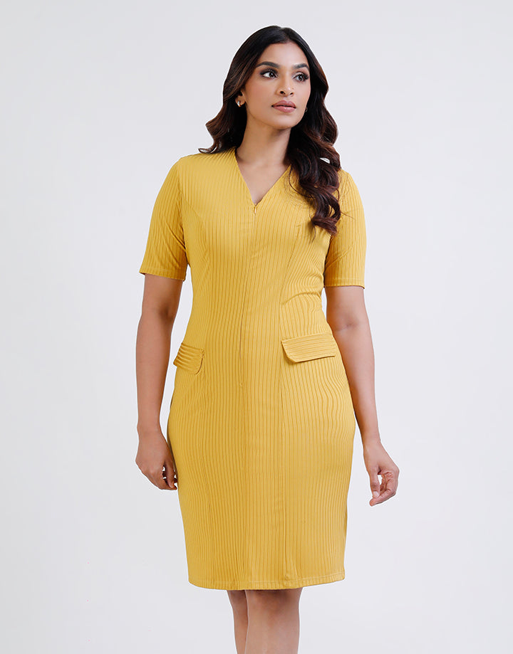 V-Neck Dress with Zipper Detail