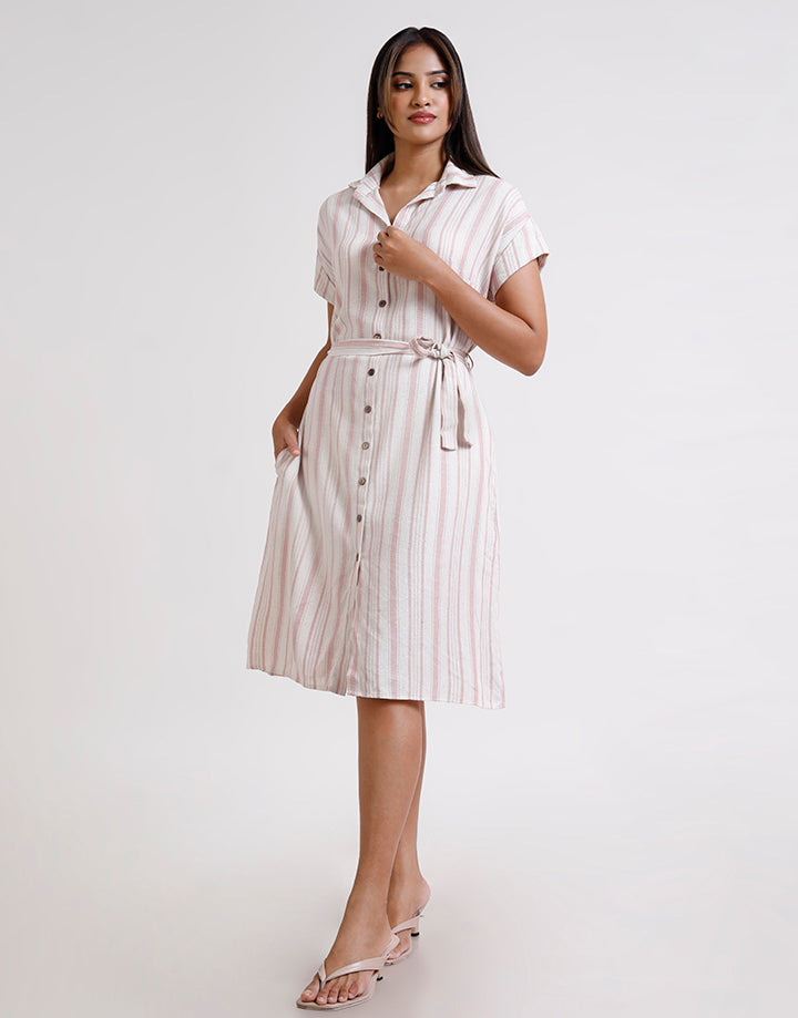 Button Up Shirt Waist Belted Dress