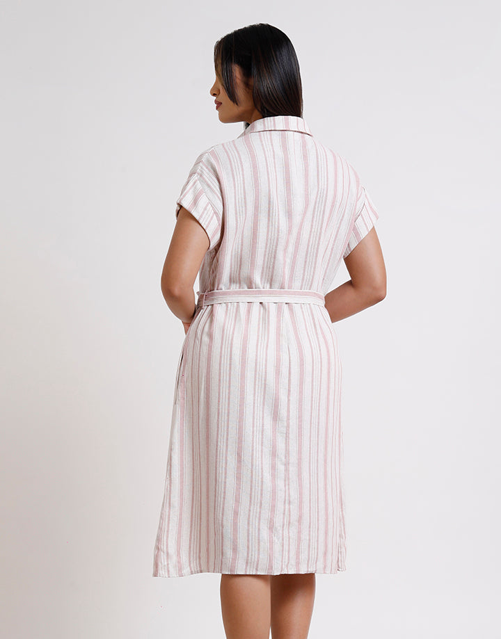 Button Up Shirt Waist Belted Dress