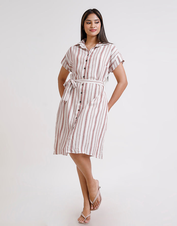 Button Up Shirt Waist Belted Dress