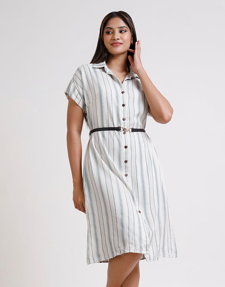 Button Up Shirt Waist Belted Dress